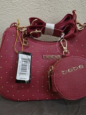 bebe Studded Crossbody Bag with Coin Pouch - Dark Pink